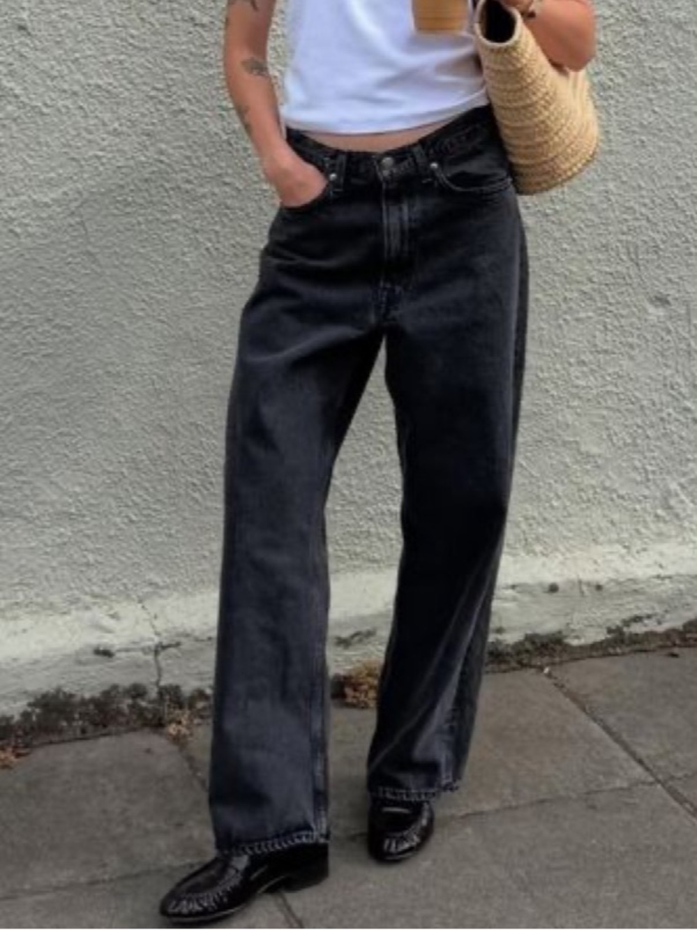 Agolde Black Straight Leg Long Jeans